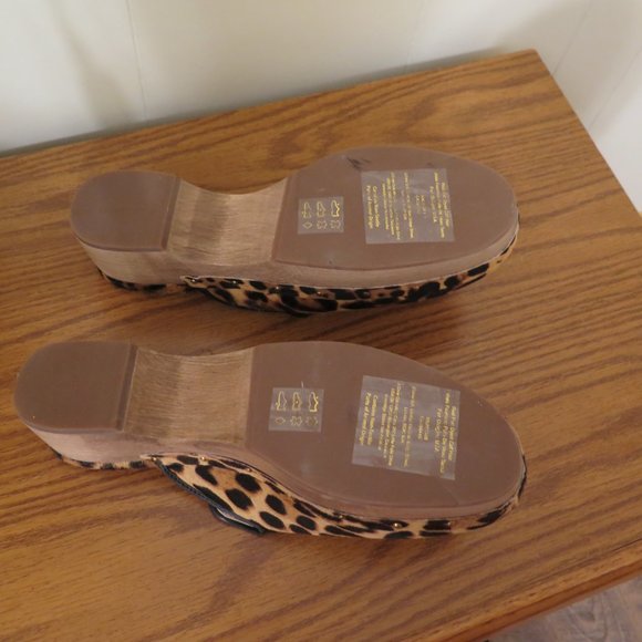 J. Crew Calf Hair Leopard print wooden clogs, size 10 - Picture 3 of 3